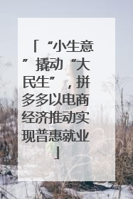 “小生意”撬动“大民生”，拼多多以电商经济推动实现普惠就业