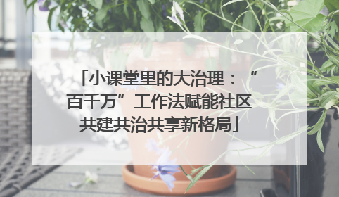 小课堂里的大治理：“百千万”工作法赋能社区共建共治共享新格局